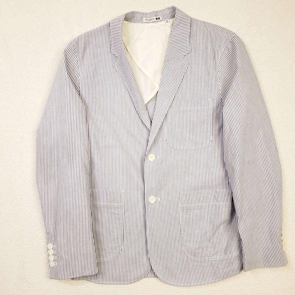 UNIQLO JW Anderson Sport Coat Men Medium Blue White Striped Blazer Lightweight
